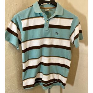 Vintage Y2K UNIONBAY Striped Polo Shirt - Turquoise & Brown - Large